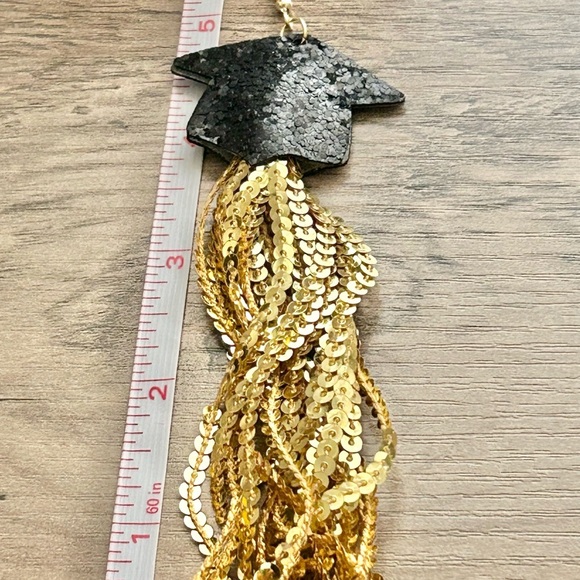 Graduation Cap Sequin Gold and Black Tassel Earrings-NEW! - Picture 2 of 6
